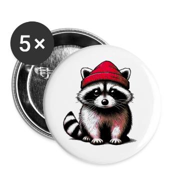 Raccoon - Buttons large 2.2''/56 mm (5-pack) - white - Front