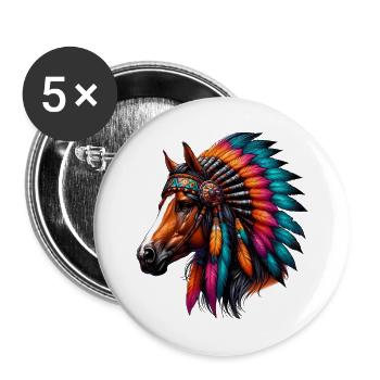 Cheval amérindien Peaux-rouges d’Amérique - Lot de 5 grands badges (56 mm) - blanc - Devant