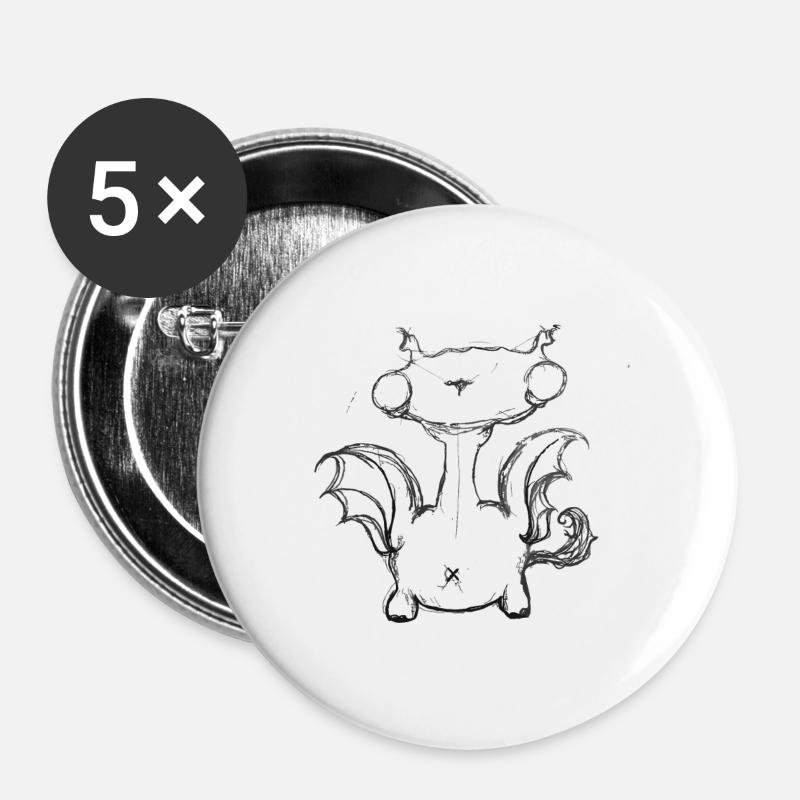 Drache - Buttons groß 56 mm (5er Pack) - Weiß
