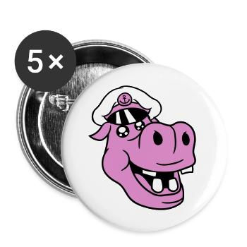 Nilpferd Kapitän Gesicht Lustig Süß Cartoon Comic - Buttons groß 56 mm (5er Pack) - Weiß - Vorne