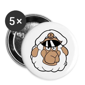 Cute Sheep Old Captain Cap Face Cartoon - Buttons large 2.2''/56 mm (5-pack) - white - Front