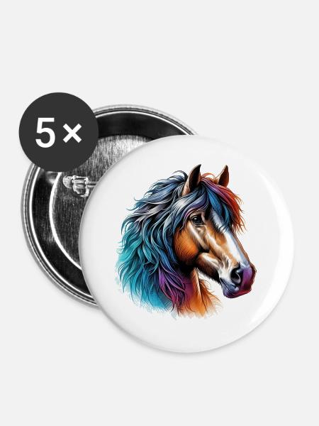 Pferd - Buttons groß 56 mm (5er Pack) - Weiß