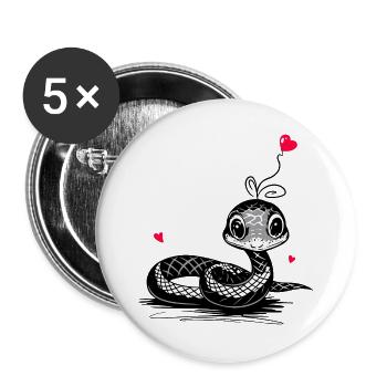 Schlange mit Herz Luftballon - Heartful Creatures - Buttons groß 56 mm (5er Pack) - Weiß - Vorne