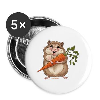Fröhlicher Hamster mit Möhre - Buttons groß 56 mm (5er Pack) - Weiß - Vorne