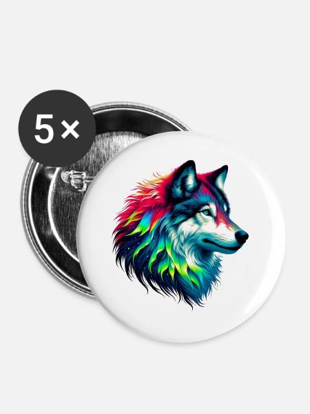 Wolf - Buttons groß 56 mm (5er Pack) - Weiß