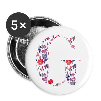 Personalisierter Blumenbuchstabe g - Geschenkidee - Buttons groß 56 mm (5er Pack) - Weiß - Vorne