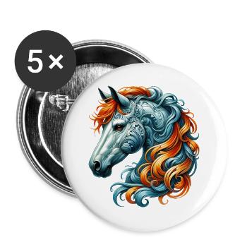 Pferd - Buttons groß 56 mm (5er Pack) - Weiß - Vorne