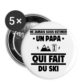 Ne jamais sous-estimer un papa qui fait du ski - Lot de 5 grands badges (56 mm) - blanc - Devant