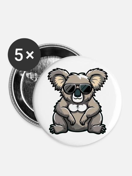 Koala Comic Cool - Buttons groß 56 mm (5er Pack) - Weiß