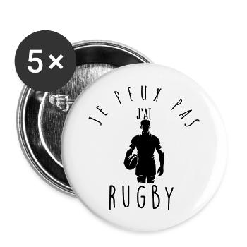 Je peux pas, j'ai rugby. - Lot de 5 grands badges (56 mm) - blanc - Devant