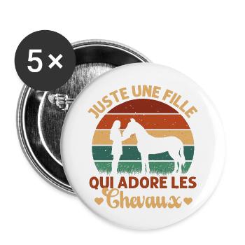 Juste Une Fille Qui Adore Les Chevaux Cadeau Rétro - Lot de 5 grands badges (56 mm) - blanc - Devant