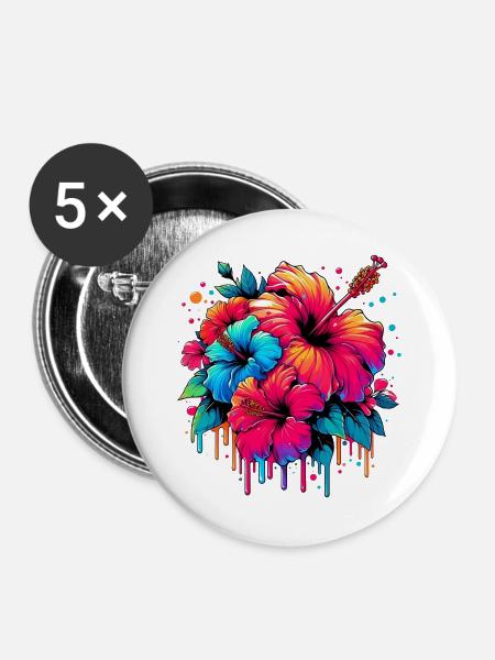 Hibiskusblüten - Buttons groß 56 mm (5er Pack) - Weiß