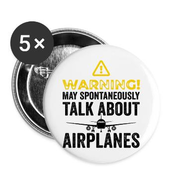 Lustige Flugzeug T-Shirts Männer Frauen Flugzeug Flieger Pilot - Buttons groß 56 mm (5er Pack) - Weiß - Vorne