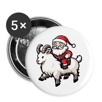 Chèvre de montagne Père Noël dessin animé - Lot de 5 grands badges (56 mm) - blanc - Devant