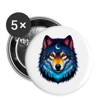 Loup - Lot de 5 grands badges (56 mm) - blanc - Devant
