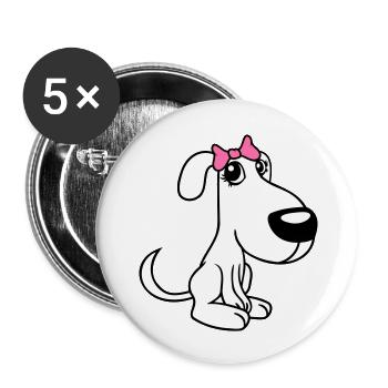 chien assis petit jolie dame arc femelle - Lot de 5 grands badges (56 mm) - blanc - Devant