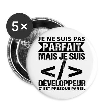 Humour Geek Cadeau Développeur Codeur Programmeur - Lot de 5 grands badges (56 mm) - blanc - Devant