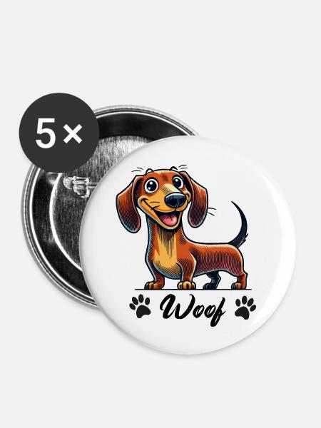 dackel woof - Buttons groß 56 mm (5er Pack) - Weiß
