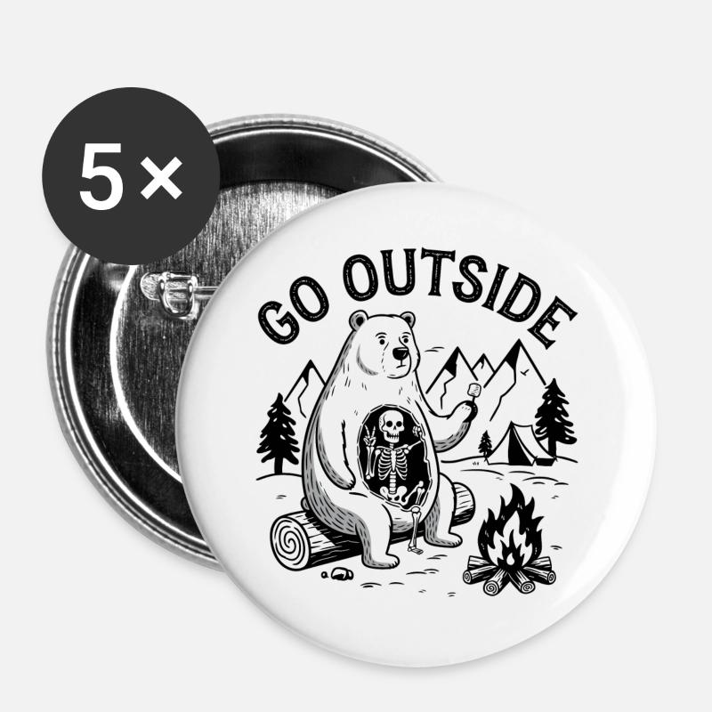 Bear Skeleton Campfire Graphic - Buttons large 2.2''/56 mm (5-pack) - white