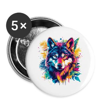 Wolf Wolfskopf Raubtier Natur Wildnis Bunt Kunst - Buttons groß 56 mm (5er Pack) - Weiß - Vorne