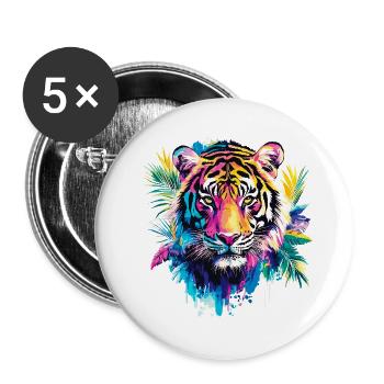 Tiger Head Tiger Head Predator Nature Wilderness Colorful Art - Buttons large 2.2''/56 mm (5-pack) - white - Front