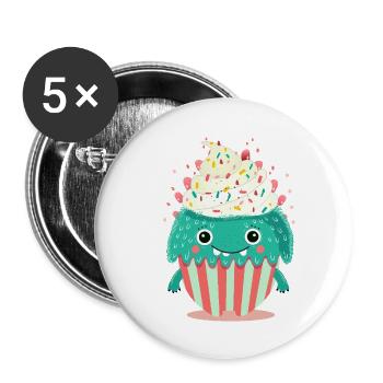 Niedliches Cupcake-Monster – Süß und verspielt - Buttons groß 56 mm (5er Pack) - Weiß - Vorne