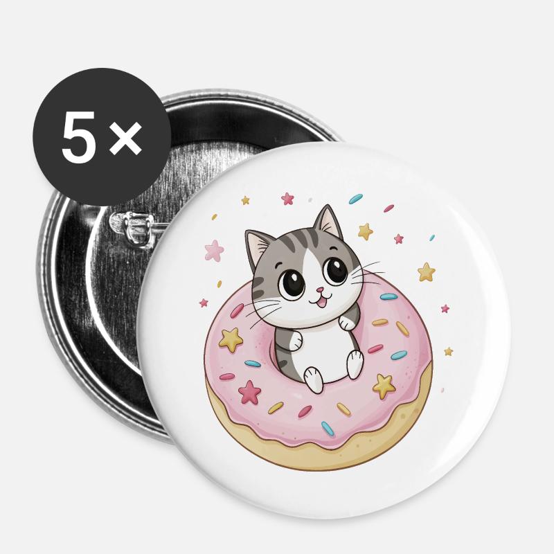 CAT IN THE DONUT - Buttons large 2.2''/56 mm (5-pack) - white