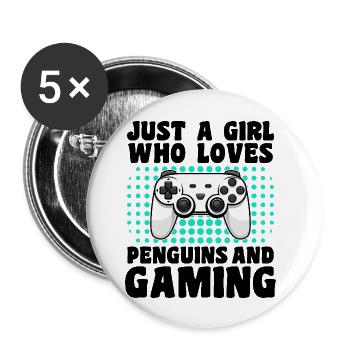 Gamer and Penguins: Video Games and Icy Adventure - Buttons large 2.2''/56 mm (5-pack) - white - Front