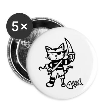 Piraten Katze - Buttons groß 56 mm (5er Pack) - Weiß - Vorne