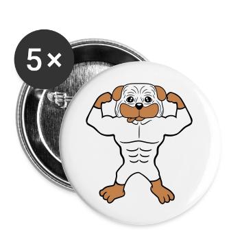 Chien Bodybuilder Muscles forts Gym Haltérophilie - Lot de 5 grands badges (56 mm) - blanc - Devant