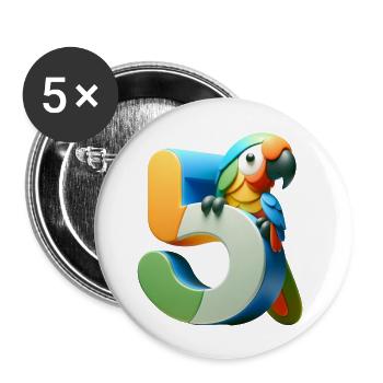 Kinderdesign – Papagei und Zahlen - Buttons groß 56 mm (5er Pack) - Weiß - Vorne