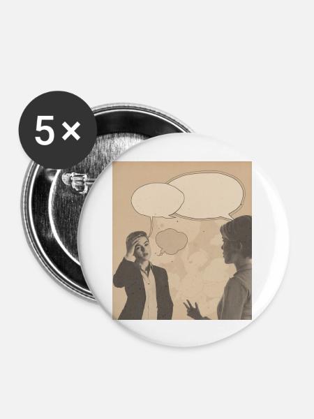 Retro-Konversation - Buttons groß 56 mm (5er Pack) - Weiß