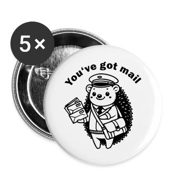 Facteur Hérisson - Design « Vous avez du courrier » - Lot de 5 grands badges (56 mm) - blanc - Devant