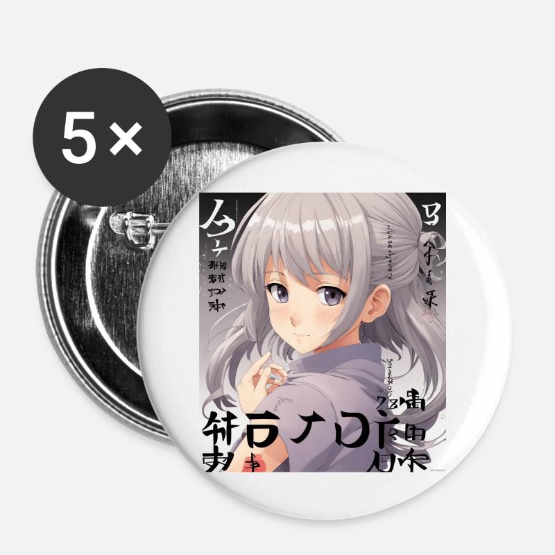 Anime - Buttons large 2.2''/56 mm (5-pack) - white