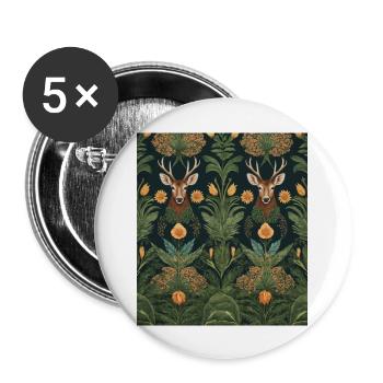 Symmetrisches Muster mit Reh und Blumen - Buttons groß 56 mm (5er Pack) - Weiß - Vorne
