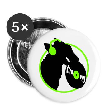 Hund DJ Musik Auflegen Club Disko Schallplatte Fun - Buttons groß 56 mm (5er Pack) - Weiß - Vorne