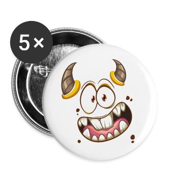 Monster mit süssem Gesicht Faschinskostüm Karneval - Buttons groß 56 mm (5er Pack) - Weiß - Vorne