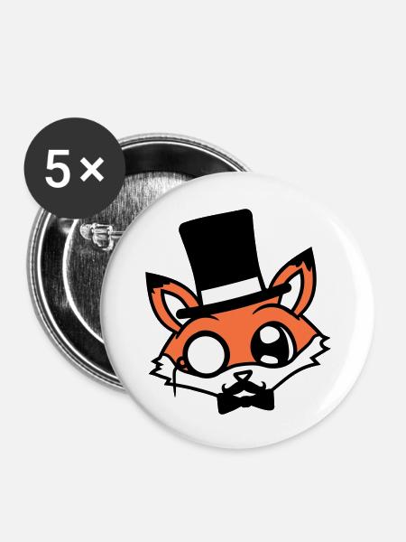 Fox Red Fox Sir Mr. Top Hat Monocle Glasses - Buttons large 2.2''/56 mm (5-pack) - white