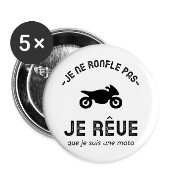 Je ne ronfle pas je rêve que je suis une moto - Lot de 5 grands badges (56 mm) - blanc - Devant