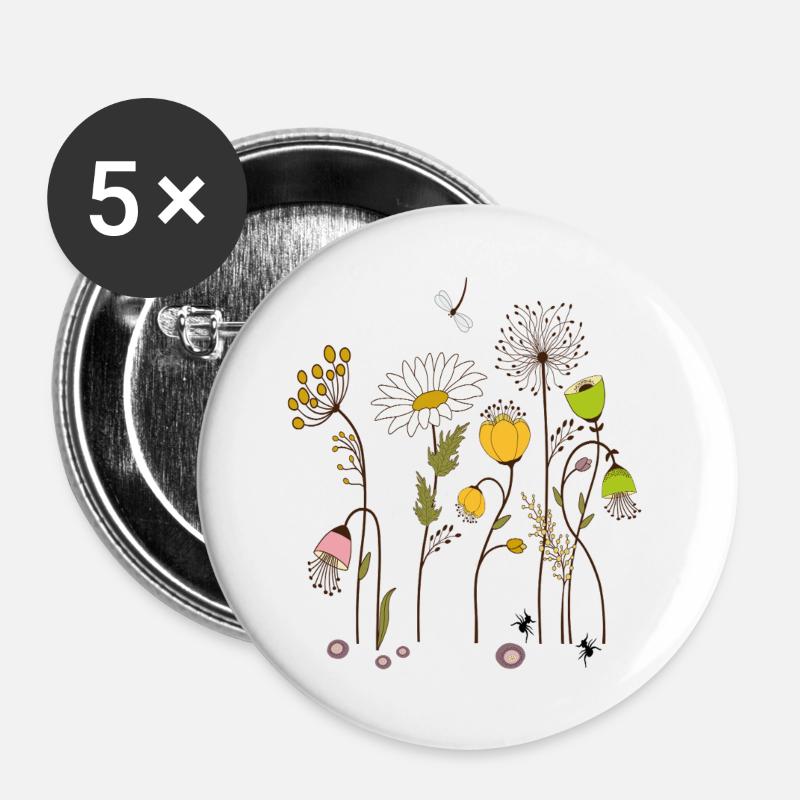 Gartenblumen - Buttons groß 56 mm (5er Pack) - Weiß