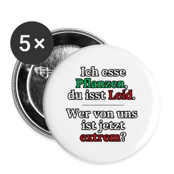 Wer ist jetzt extrem? Veganes Statement - Buttons groß 56 mm (5er Pack) - Weiß - Vorne