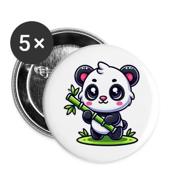 Cute Panda with Bamboo - Buttons large 2.2''/56 mm (5-pack) - white - Front