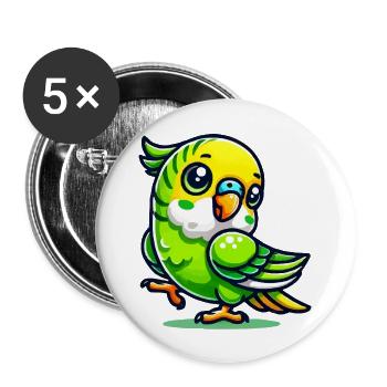 perruche ondulée - Lot de 5 grands badges (56 mm) - blanc - Devant