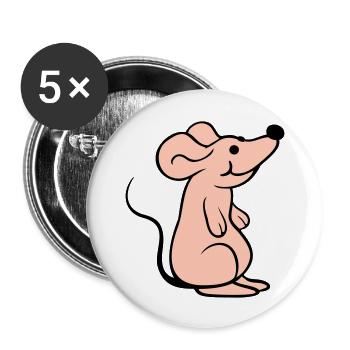 Maus Mäuschen Süße Kleine Ratte Nager Freundlich - Buttons groß 56 mm (5er Pack) - Weiß - Vorne