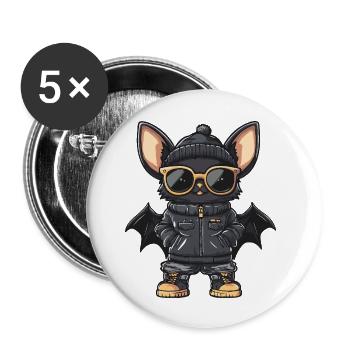 Fledermaus Cool Comic - Buttons groß 56 mm (5er Pack) - Weiß - Vorne