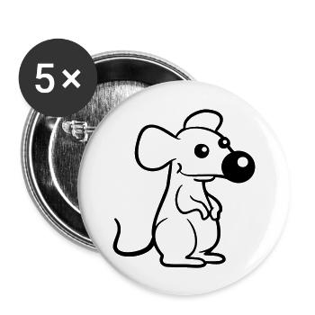 Maus Große Nase Mäuschen Kleine Ratte Nager Süß - Buttons groß 56 mm (5er Pack) - Weiß - Vorne