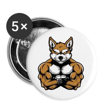 Akita Dog Muscles Bodybuilding - Buttons large 2.2''/56 mm (5-pack) - white - Front