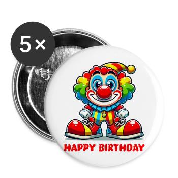 Clown Dessin animé Joyeux anniversaire - Lot de 5 grands badges (56 mm) - blanc - Devant