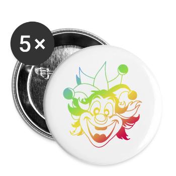 Rainbow Jester Smile Clown Kasper Fasching - Buttons groß 56 mm (5er Pack) - Weiß - Vorne