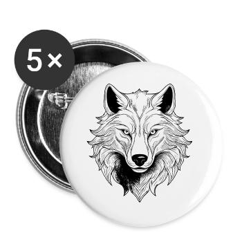 Mystischer Wolfgesicht Druck - Buttons groß 56 mm (5er Pack) - Weiß - Vorne